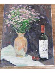 靜物-紅酒與花